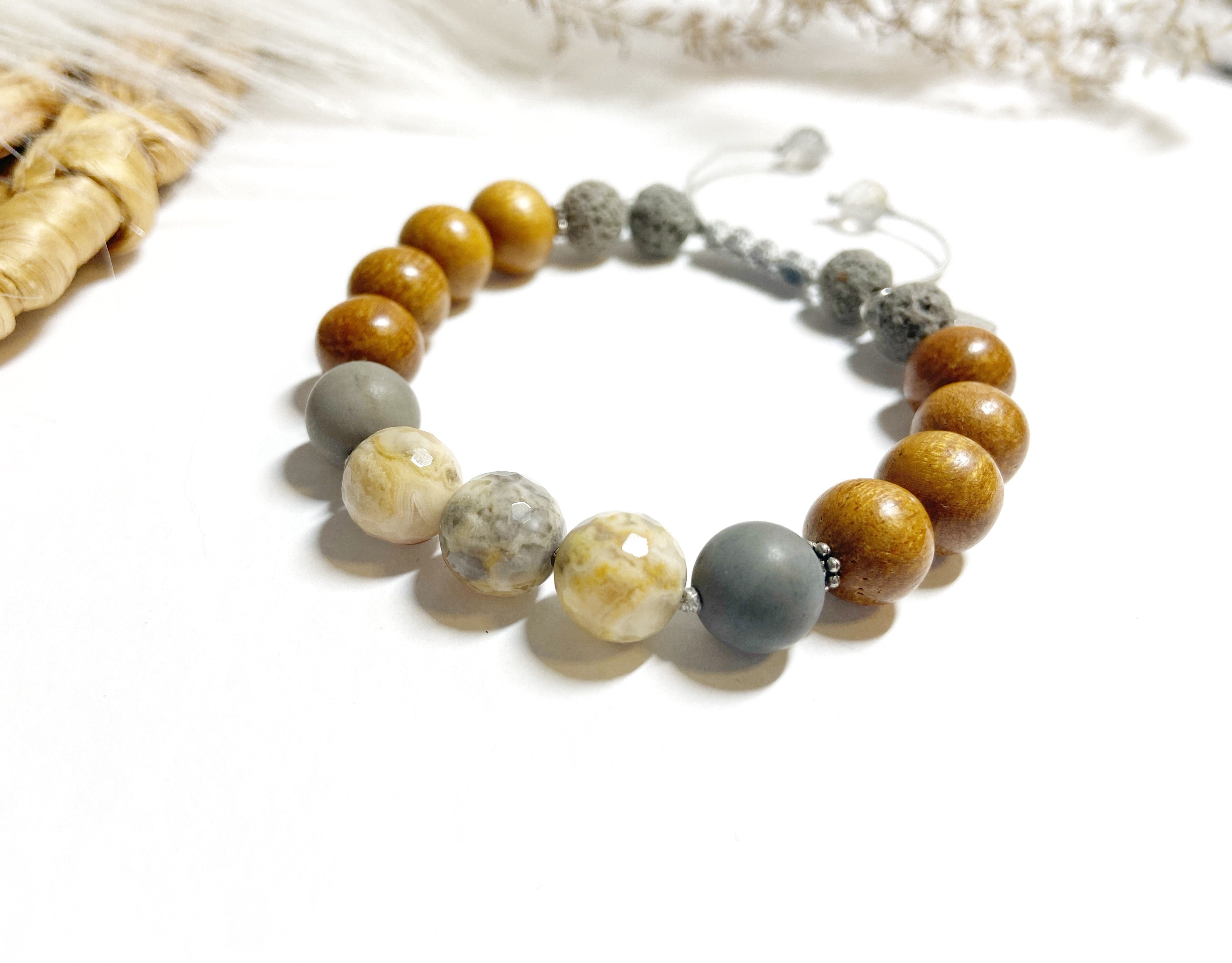 Lace Agate & Jackfruit Wood Diffuser Bracelet