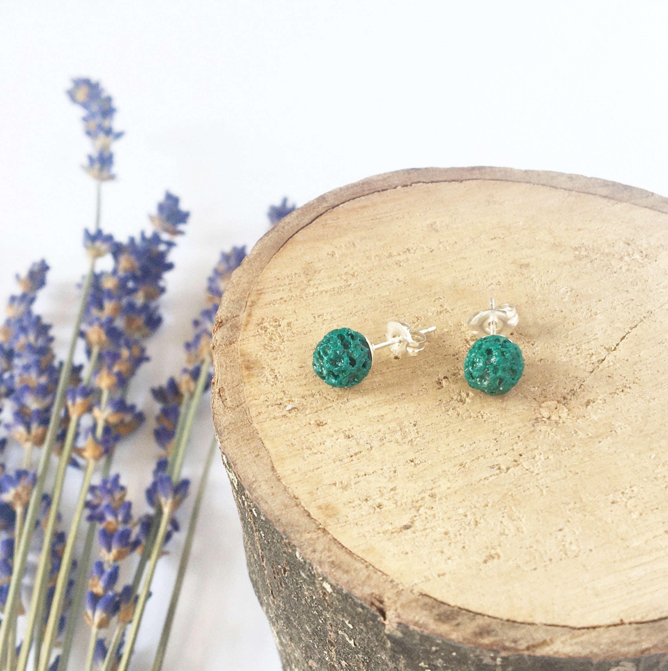 Emerald Green Lava Diffuser Earrings - Small 6mm