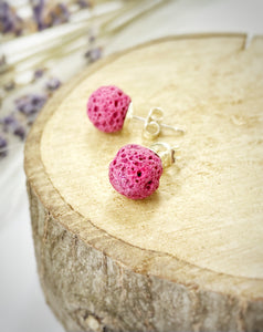 Fuchsia Pink Lava Diffuser Earrings - medium 8mm